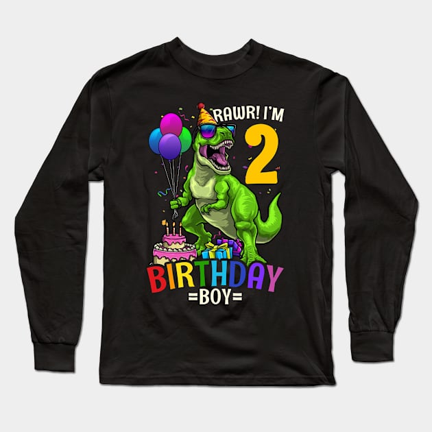 2nd Birthday T Rex Birthday Boy Long Sleeve T-Shirt by KAWAIITEE